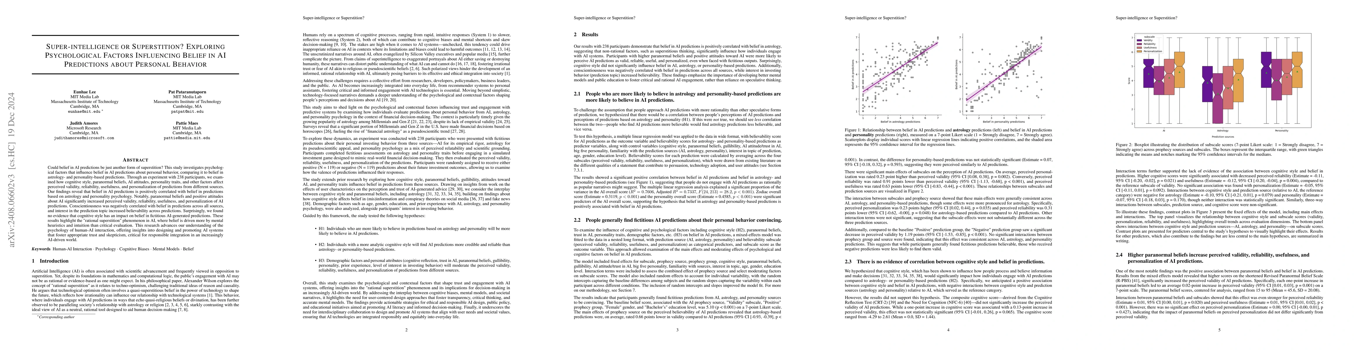 Thumbnail for Super-intelligence or Superstition? Exploring Psychological Factors
  Underlying Unwarranted Belief in AI Predictions