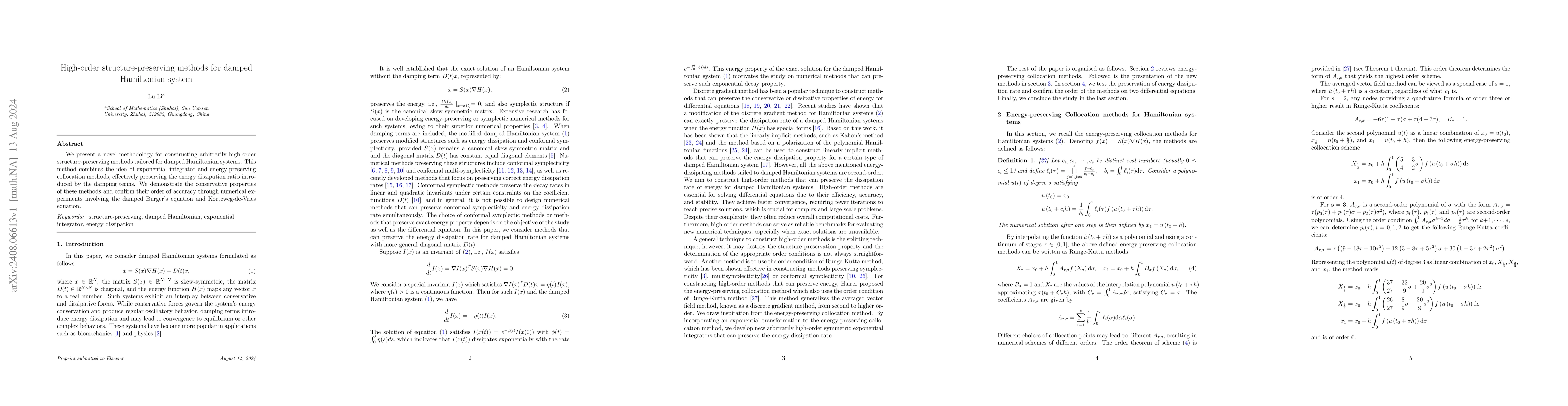 Thumbnail for High-order Structure-preserving Methods for Damped Hamiltonian System