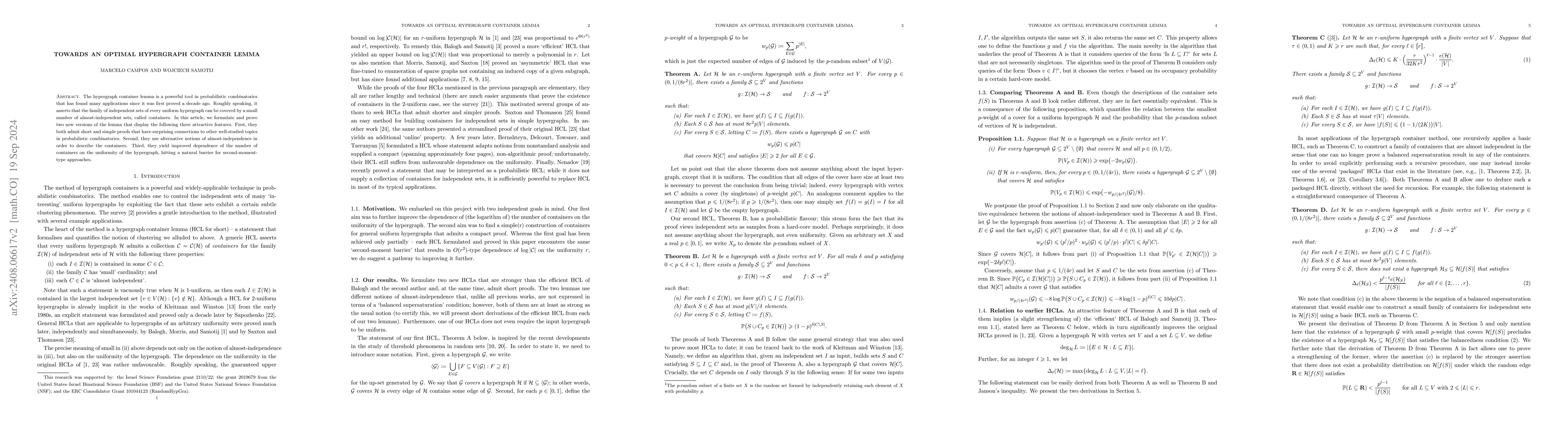 Thumbnail for Towards an optimal hypergraph container lemma