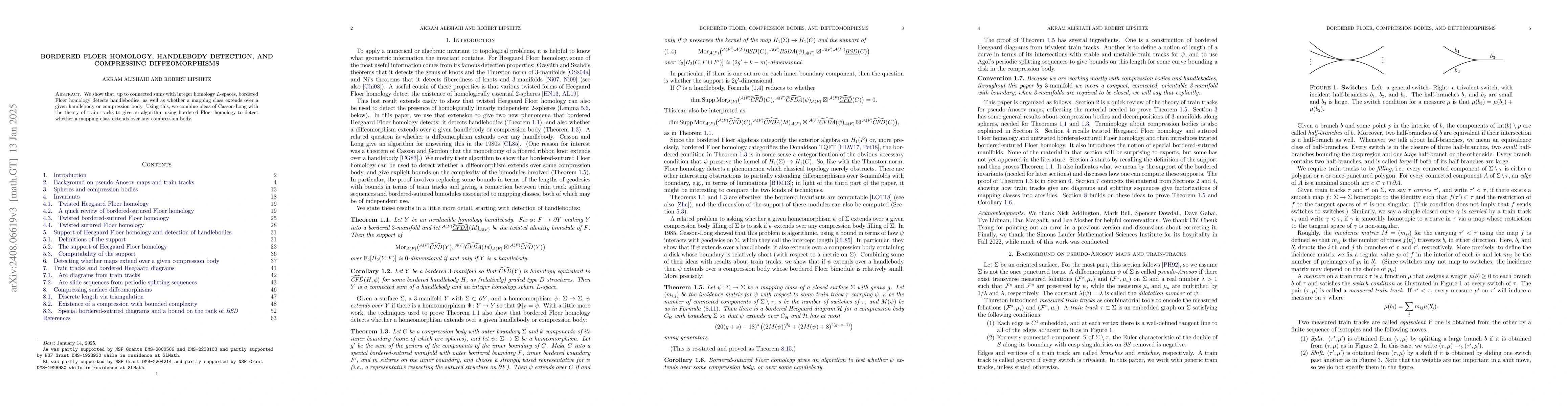 Thumbnail for Bordered Floer homology, handlebody detection, and compressing
  diffeomorphisms