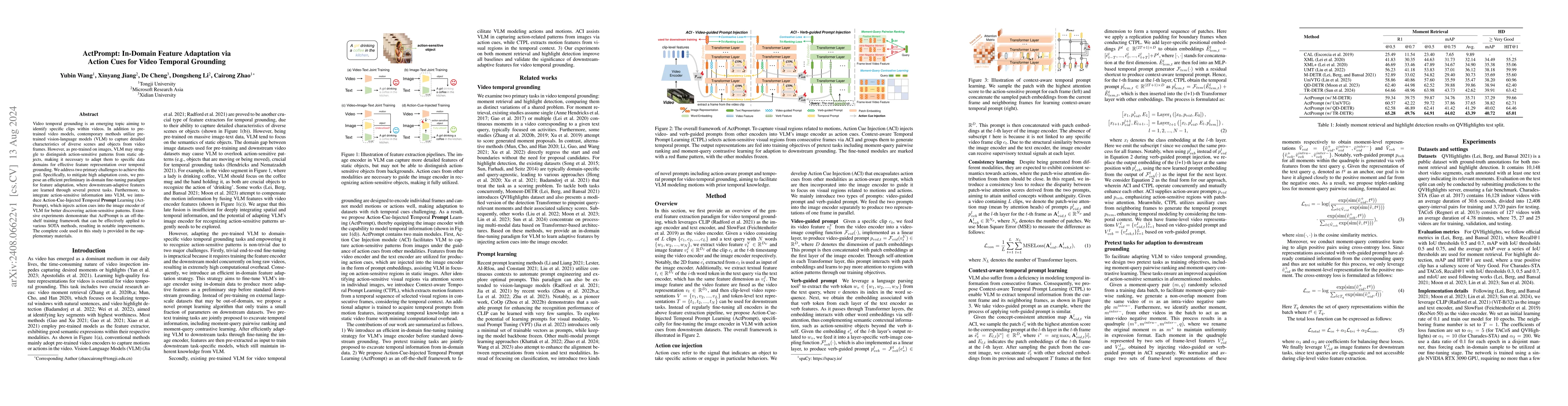 Thumbnail for ActPrompt: In-Domain Feature Adaptation via Action Cues for Video
  Temporal Grounding
