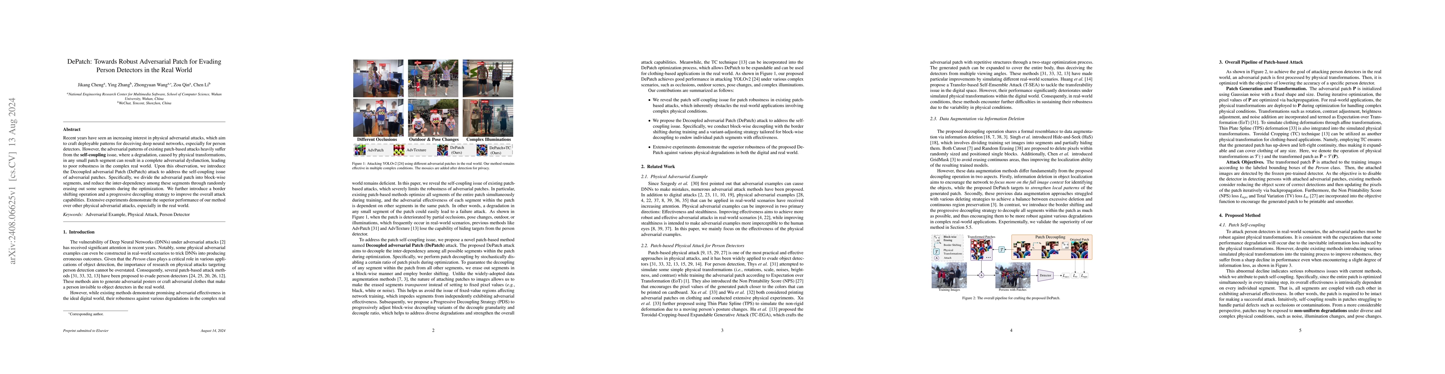 Thumbnail for DePatch: Towards Robust Adversarial Patch for Evading Person Detectors
  in the Real World