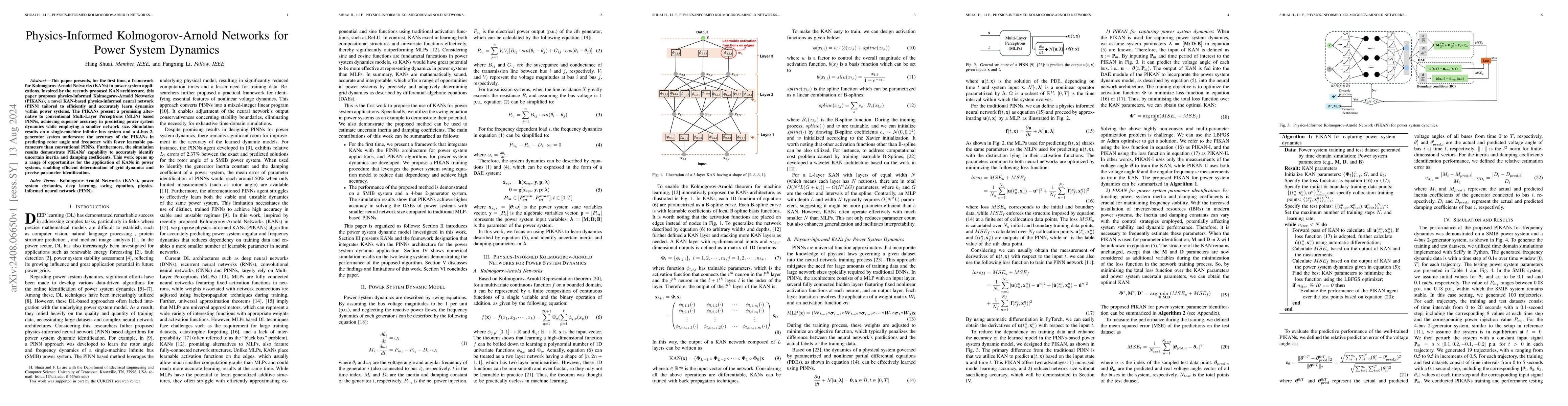Thumbnail for Physics-Informed Kolmogorov-Arnold Networks for Power System Dynamics