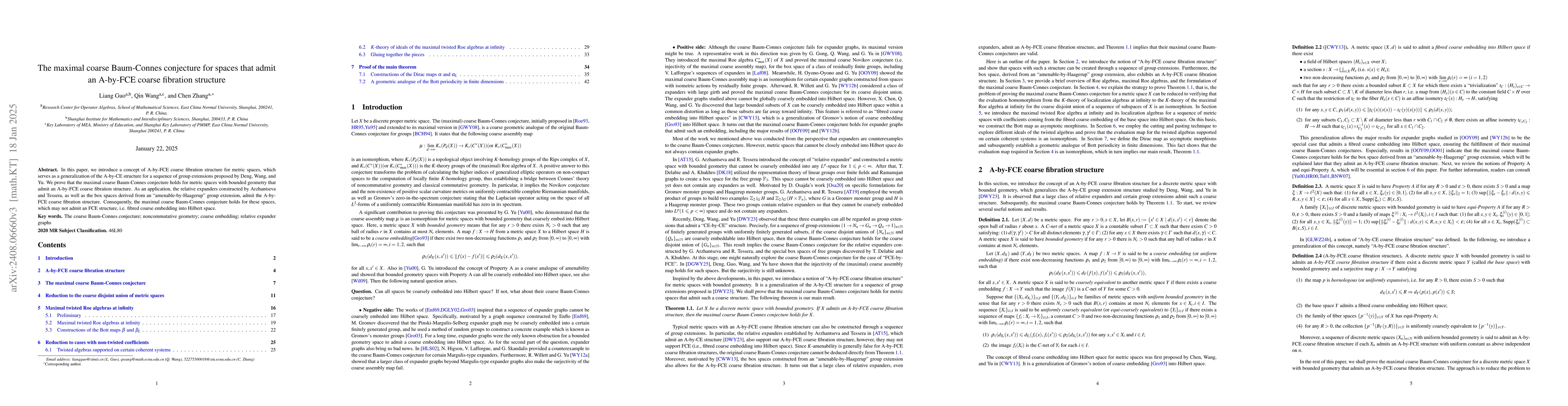 Thumbnail for The maximal coarse Baum-Connes conjecture for spaces that admit an
  A-by-FCE coarse fibration structure