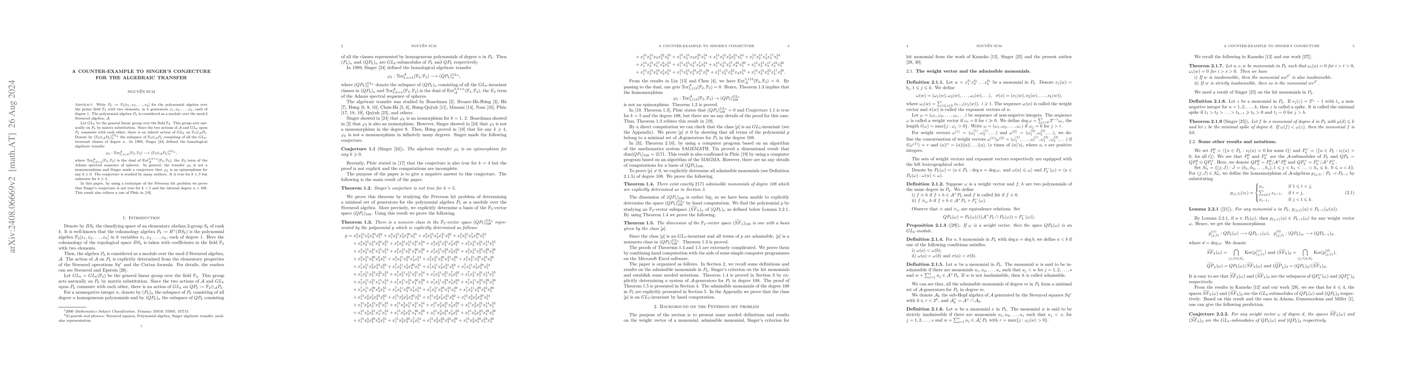 Thumbnail for A counter-example to Singer's conjecture for the algebraic transfer