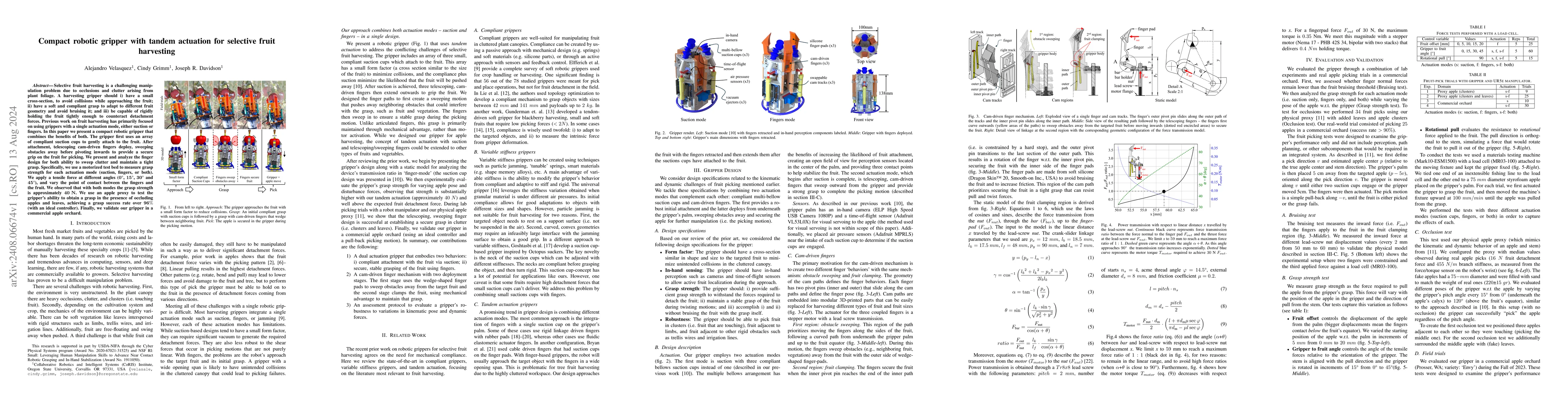Thumbnail for Compact robotic gripper with tandem actuation for selective fruit
  harvesting