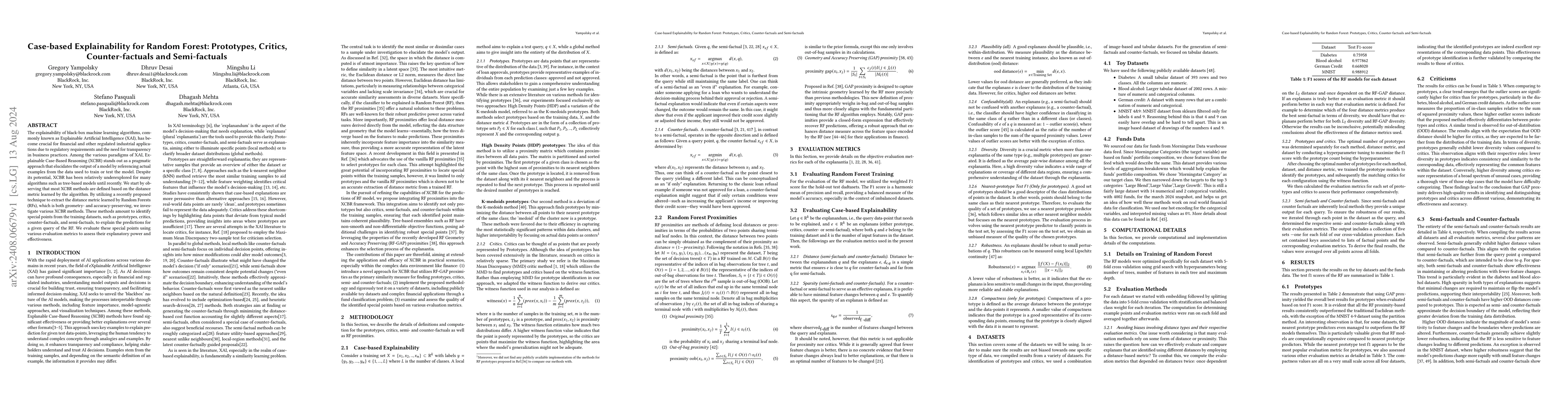Thumbnail for Case-based Explainability for Random Forest: Prototypes, Critics,
  Counter-factuals and Semi-factuals