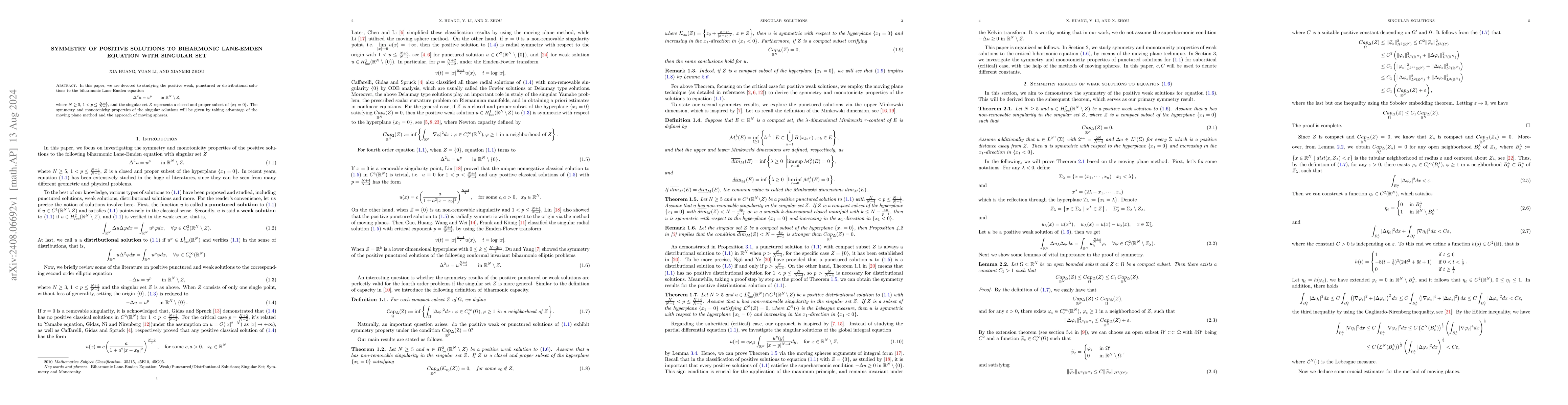 Thumbnail for Symmetry of positive solutions to biharmonic Lane-Emden equation with
  singular set
