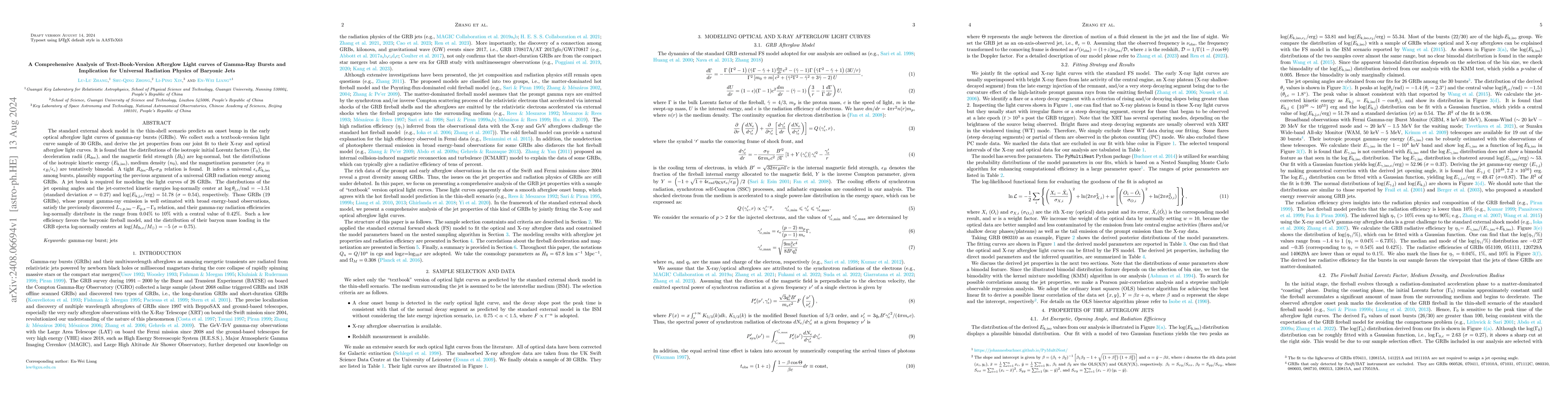 Thumbnail for A Comprehensive Analysis of Text-Book-Version Afterglow Light curves of
  Gamma-Ray Bursts and Implication for Universal Radiation Physics of Baryonic
  Jets