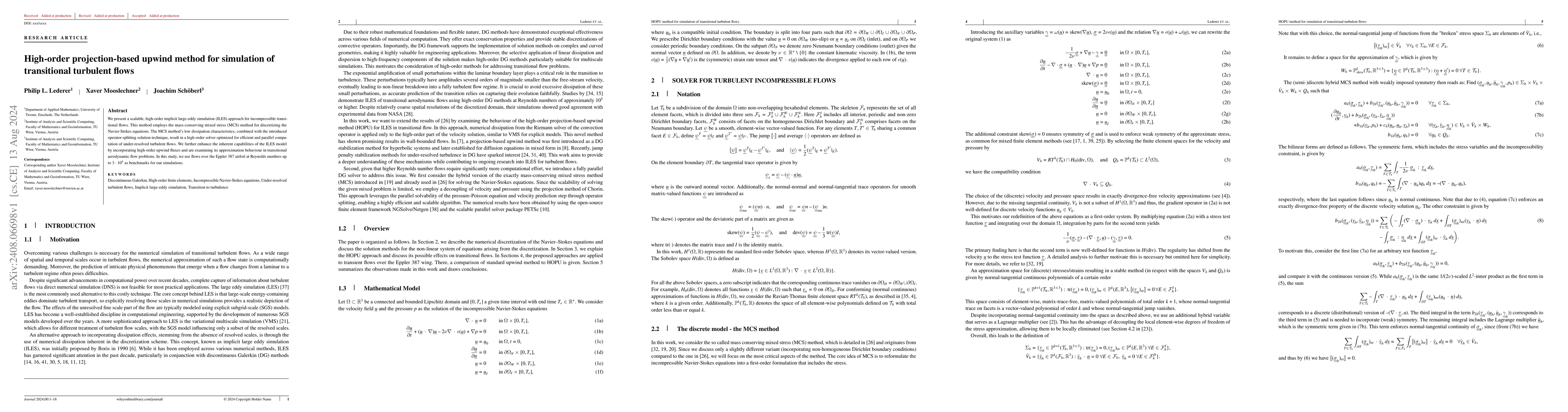 Thumbnail for High-order projection-based upwind method for simulation of transitional
  turbulent flows
