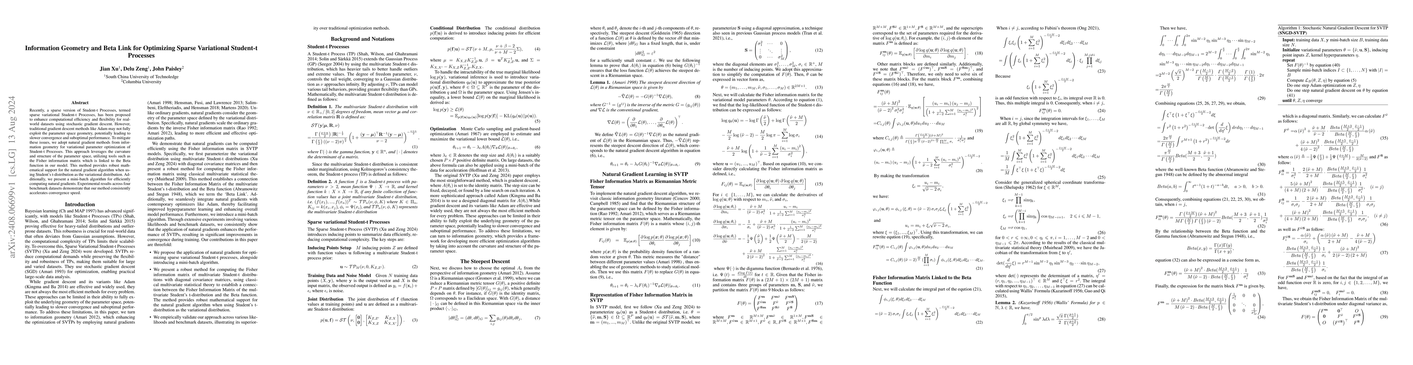 Thumbnail for Information Geometry and Beta Link for Optimizing Sparse Variational
  Student-t Processes