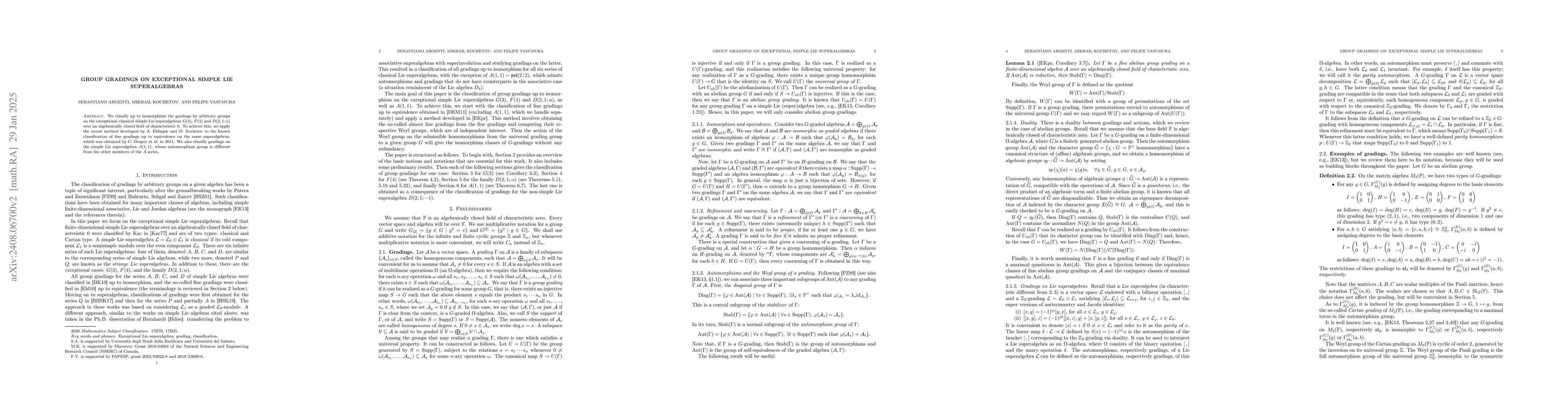 Thumbnail for Group gradings on exceptional simple Lie superalgebras