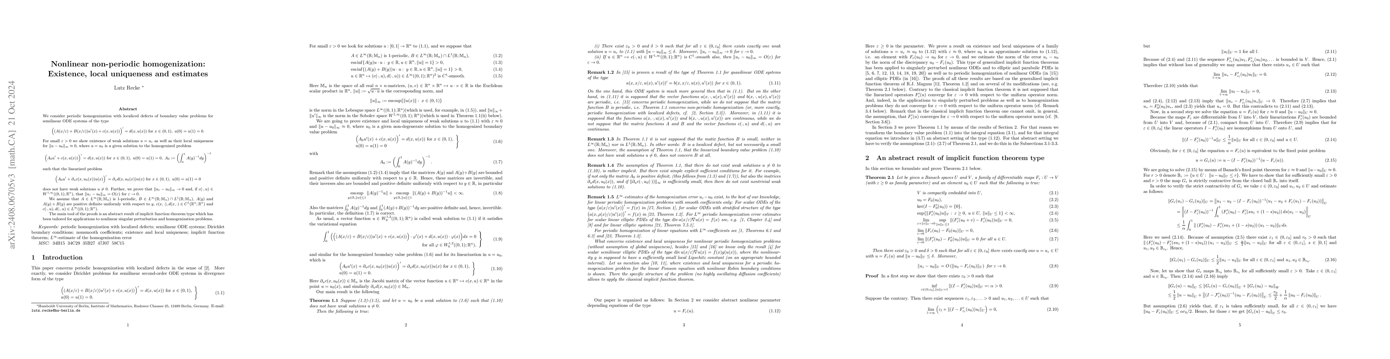 Thumbnail for Nonlinear non-periodic homogenization: Existence, local uniqueness and
  estimates