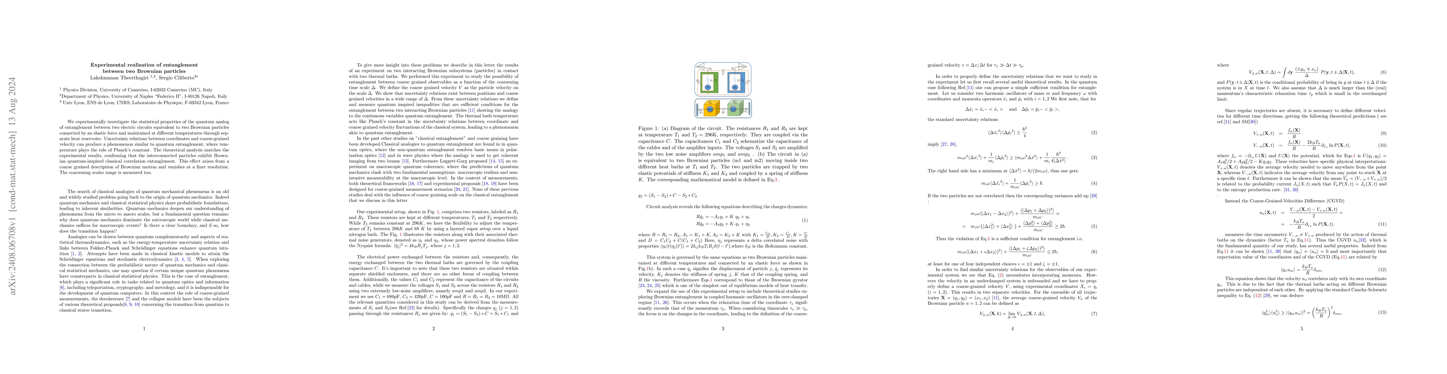 Thumbnail for Experimental realization of entanglement between two Brownian particles
