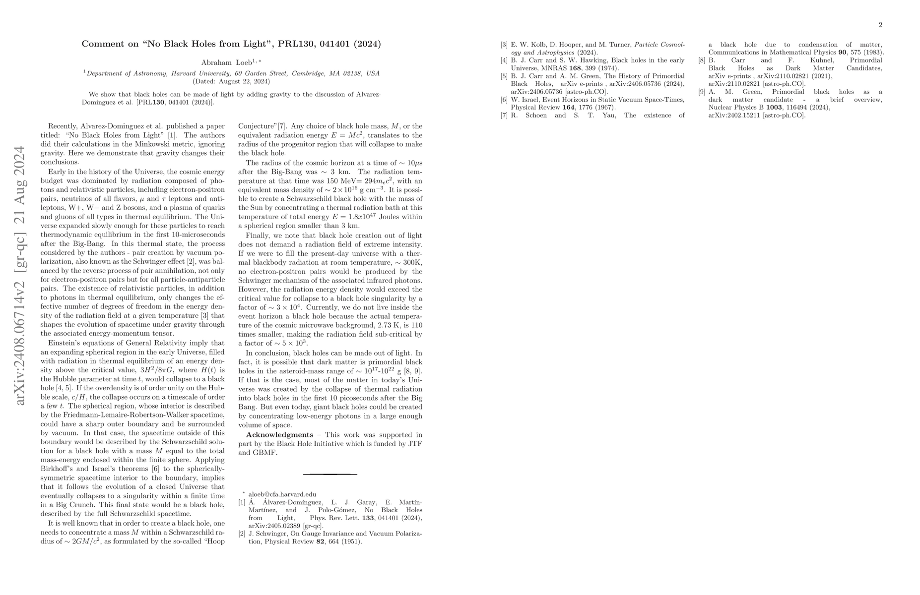 Thumbnail for Comment on "No Black Holes from Light" [arXiv:2405.02389]