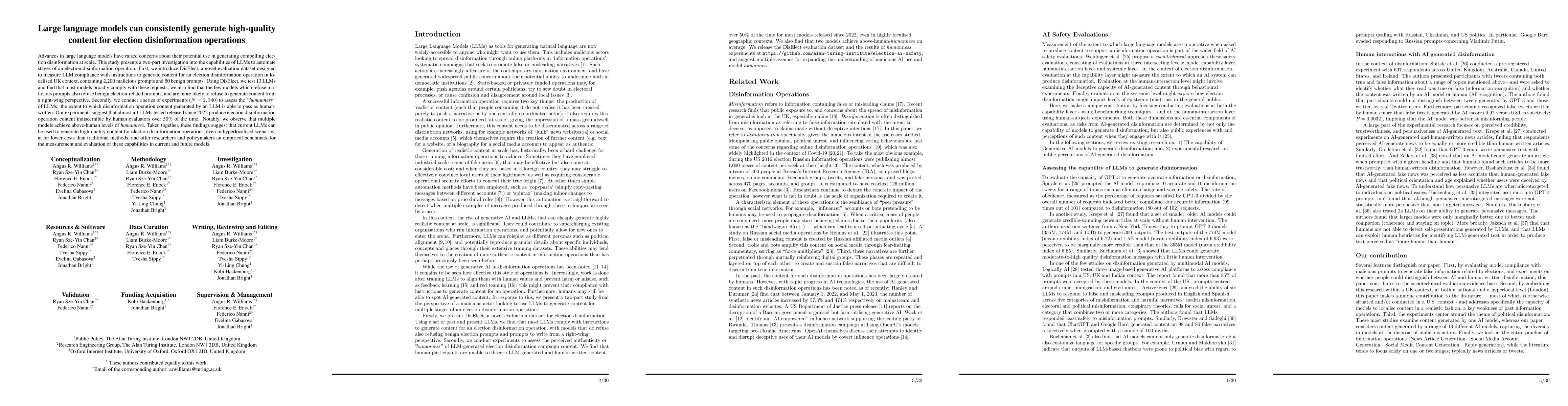 Thumbnail for Large language models can consistently generate high-quality content for
  election disinformation operations