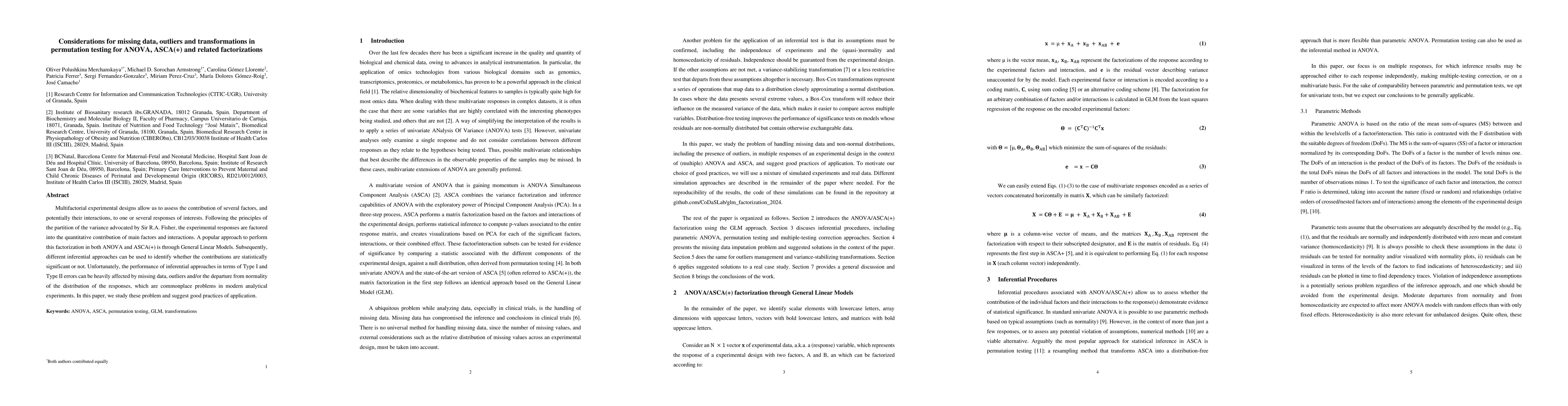 Thumbnail for Considerations for missing data, outliers and transformations in
  permutation testing for ANOVA, ASCA(+) and related factorizations