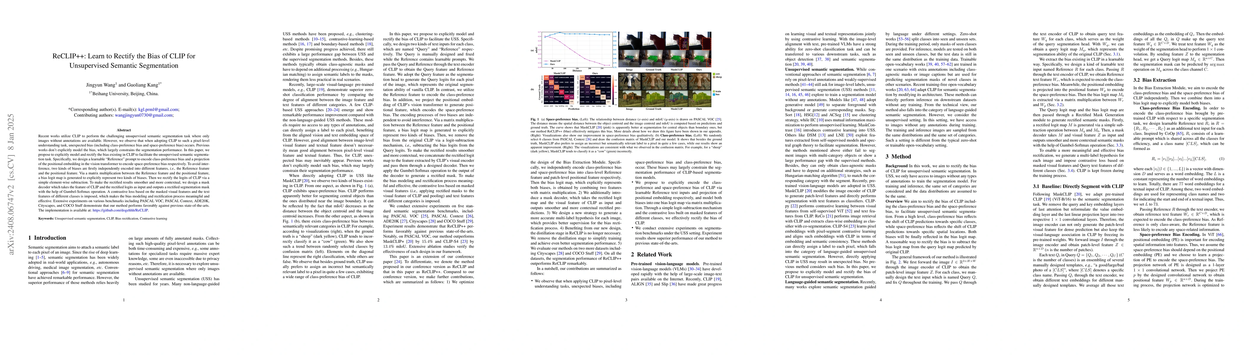 Thumbnail for ReCLIP++: Learn to Rectify the Bias of CLIP for Unsupervised Semantic
  Segmentation