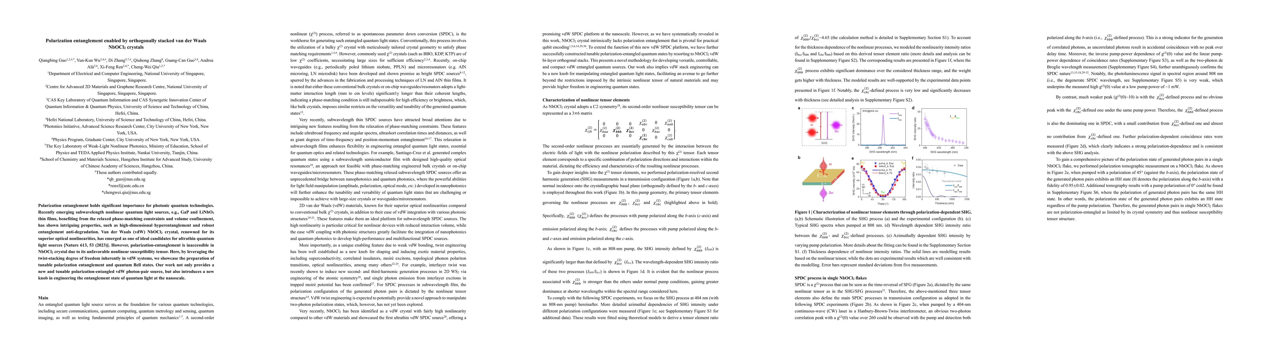 Thumbnail for Polarization entanglement enabled by orthogonally stacked van der Waals
  NbOCl2 crystals