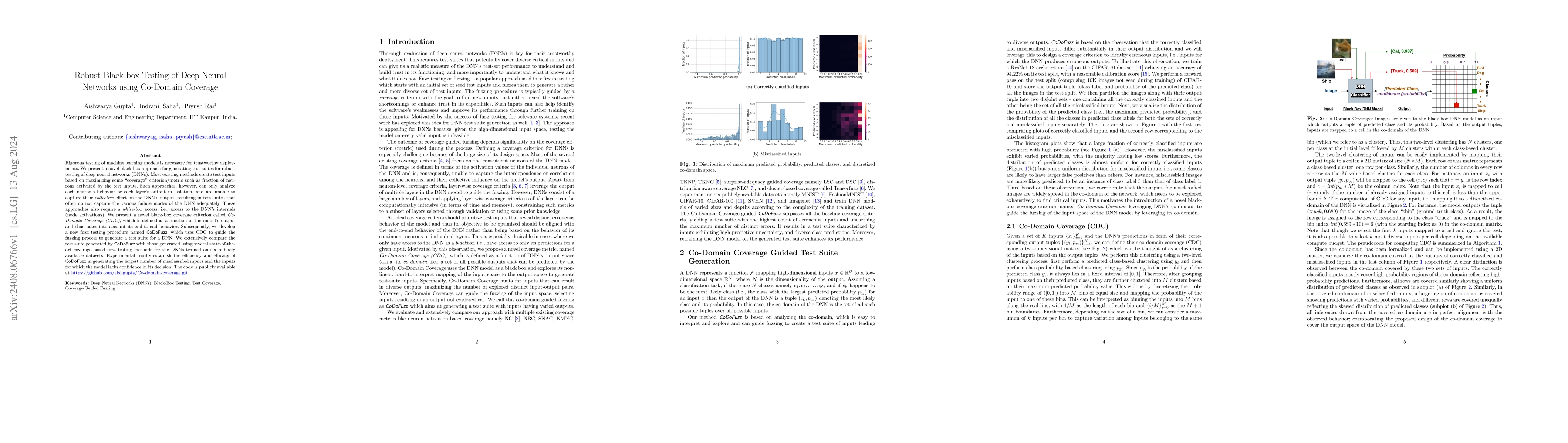 Thumbnail for Robust Black-box Testing of Deep Neural Networks using Co-Domain
  Coverage