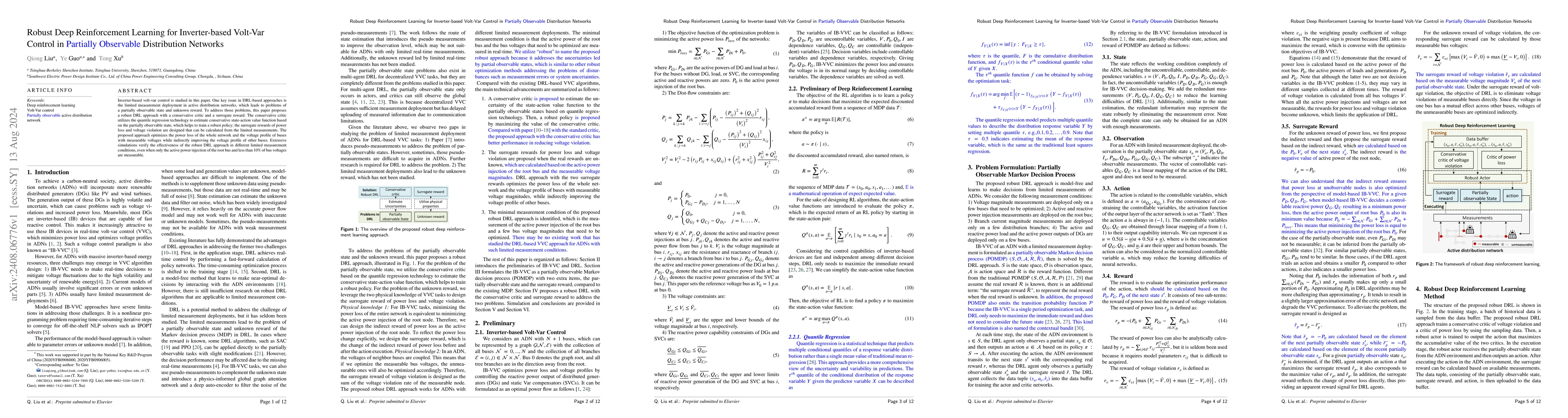 Thumbnail for Robust Deep Reinforcement Learning for Inverter-based Volt-Var Control
  in Partially Observable Distribution Networks