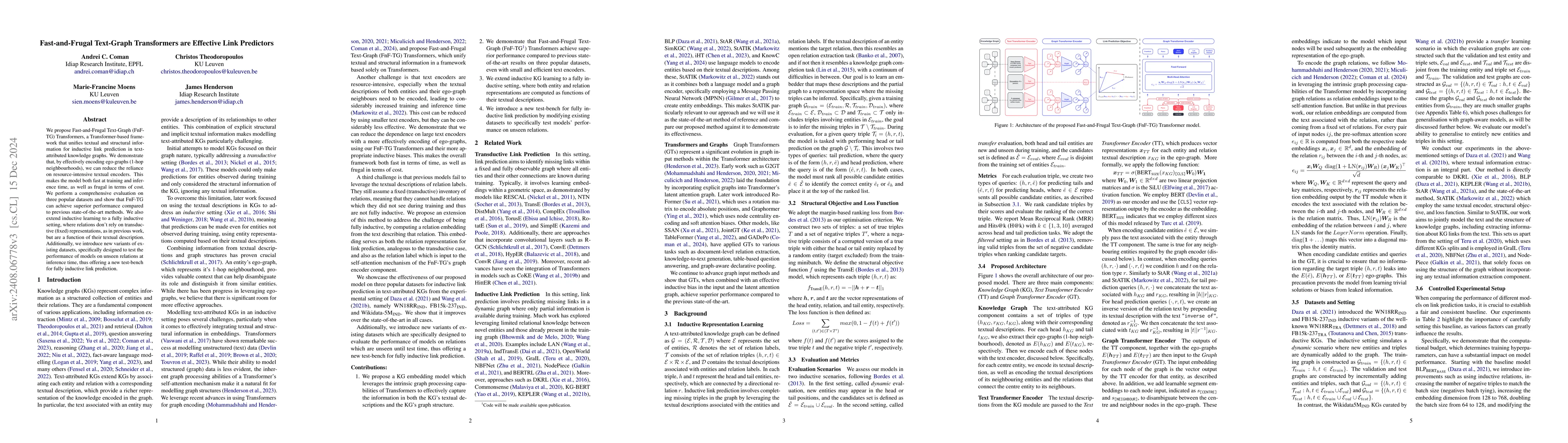 Thumbnail for Fast-and-Frugal Text-Graph Transformers are Effective Link Predictors
