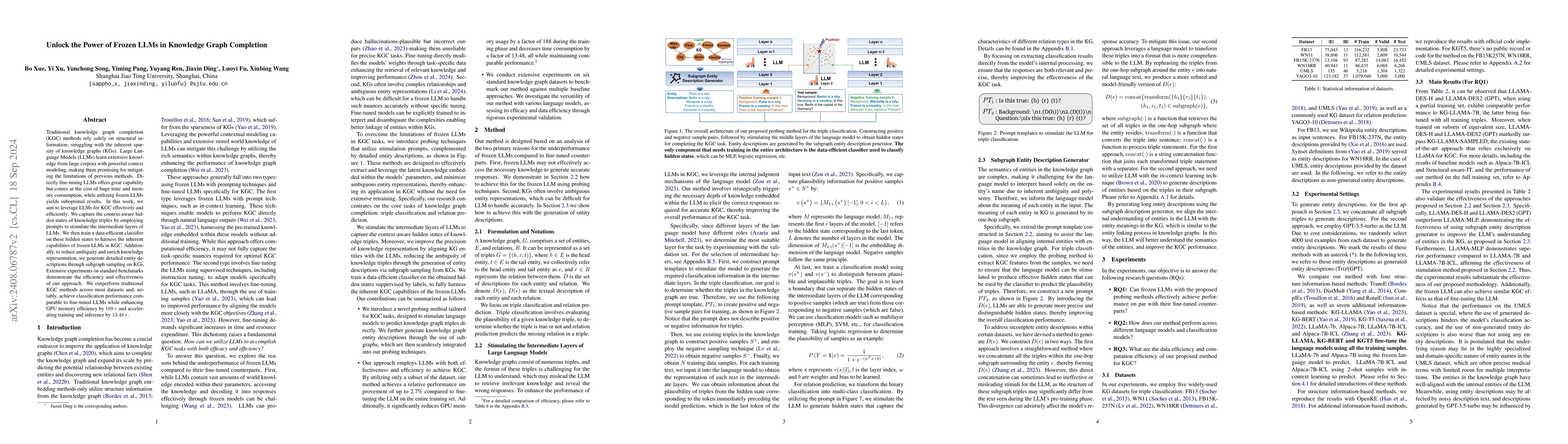 Thumbnail for Unlock the Power of Frozen LLMs in Knowledge Graph Completion