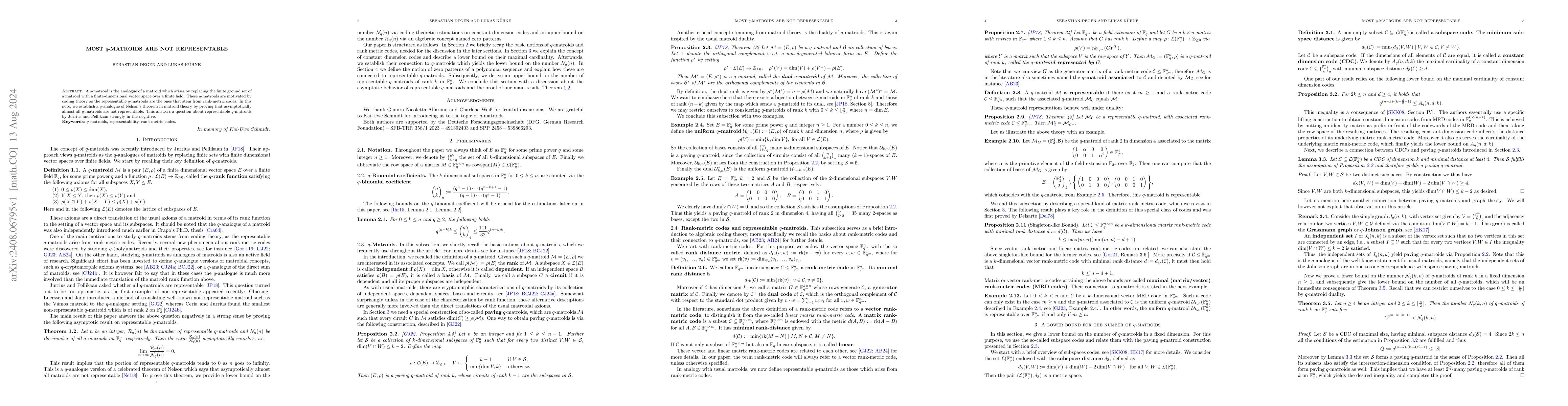 Thumbnail for Most $q$-matroids are not representable