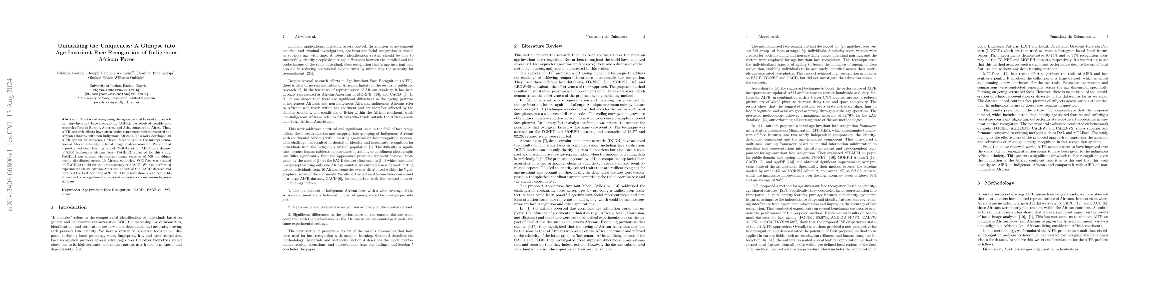 Thumbnail for Unmasking the Uniqueness: A Glimpse into Age-Invariant Face Recognition
  of Indigenous African Faces