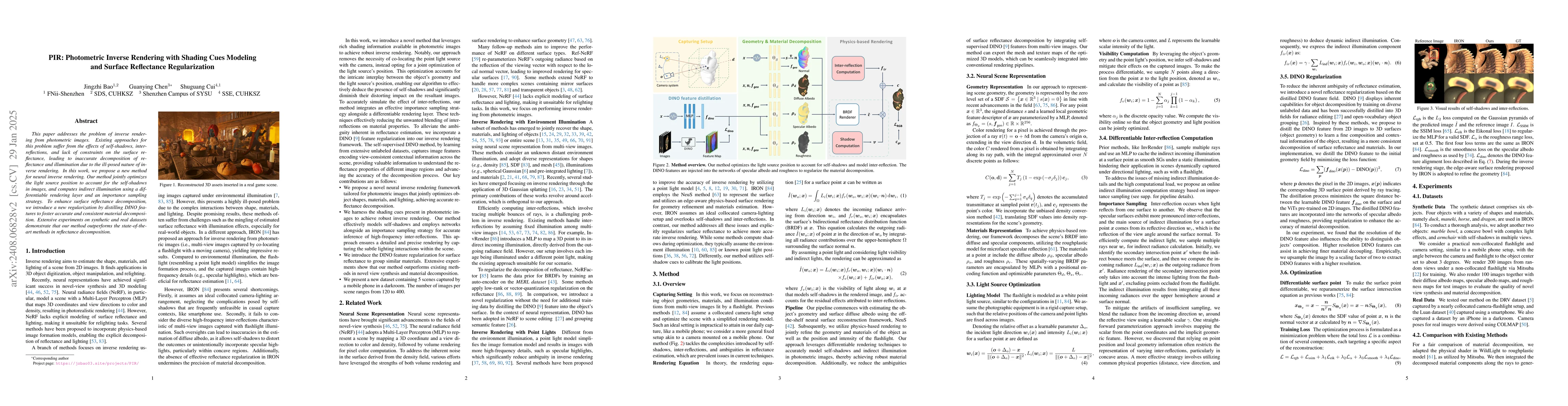 Thumbnail for Photometric Inverse Rendering: Shading Cues Modeling and Surface
  Reflectance Regularization