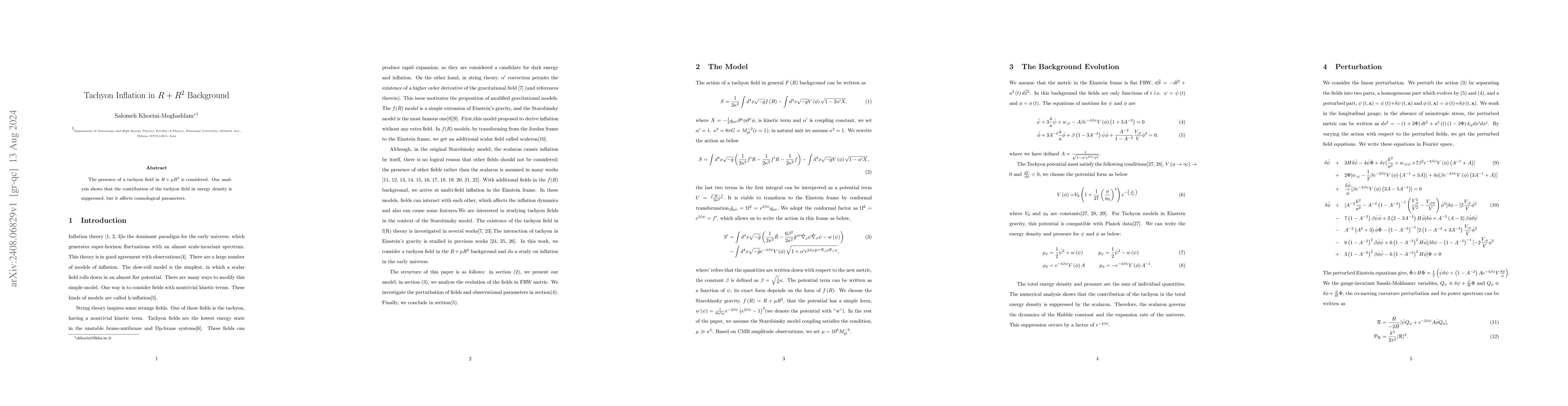 Thumbnail for Tachyon Inflation in $R+R^2$ Background