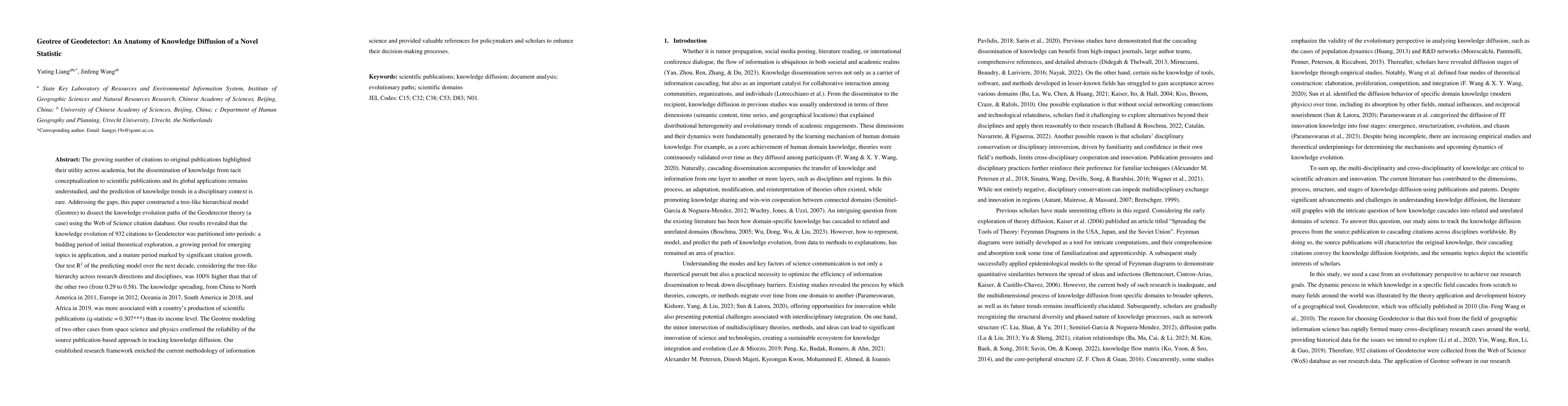 Thumbnail for Geotree of Geodetector: An Anatomy of Knowledge Diffusion of a Novel
  Statistic
