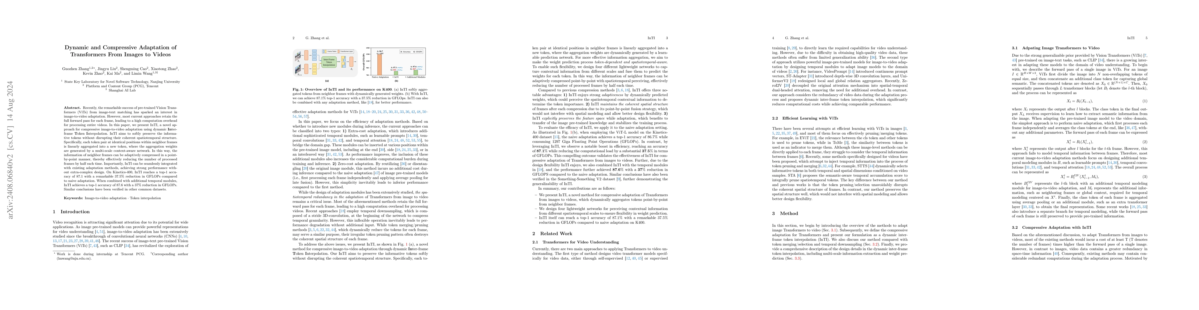 Thumbnail for Dynamic and Compressive Adaptation of Transformers From Images to Videos