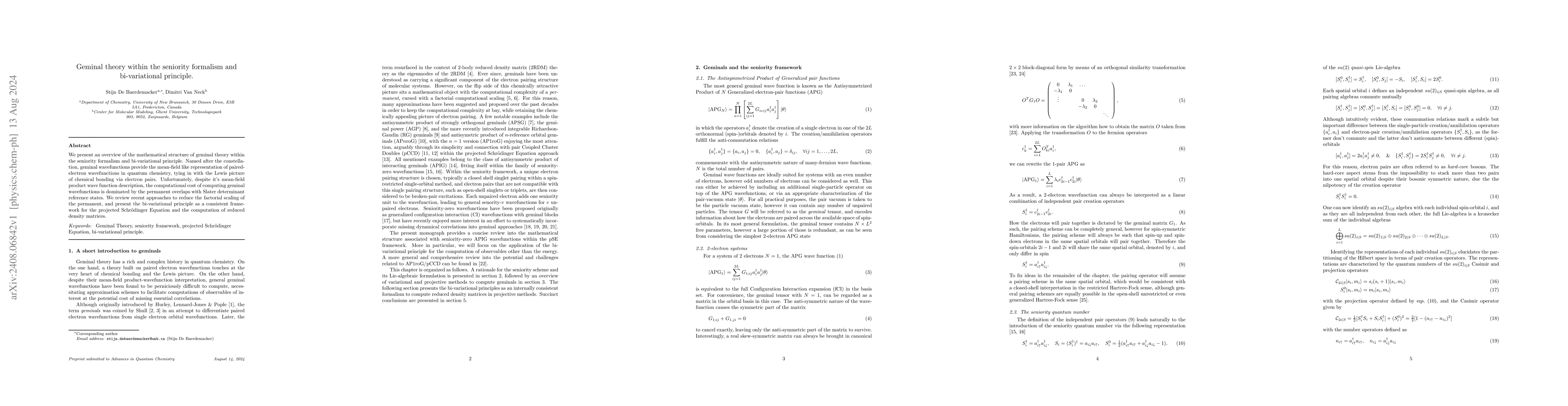 Thumbnail for Geminal theory within the seniority formalism and bi-variational
  principle