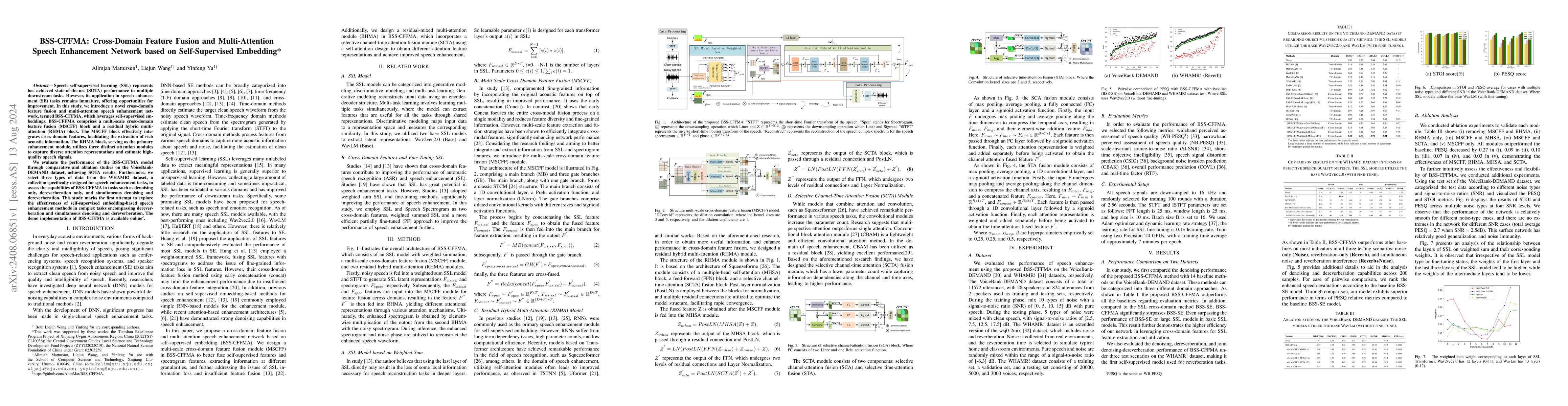 Thumbnail for BSS-CFFMA: Cross-Domain Feature Fusion and Multi-Attention Speech
  Enhancement Network based on Self-Supervised Embedding