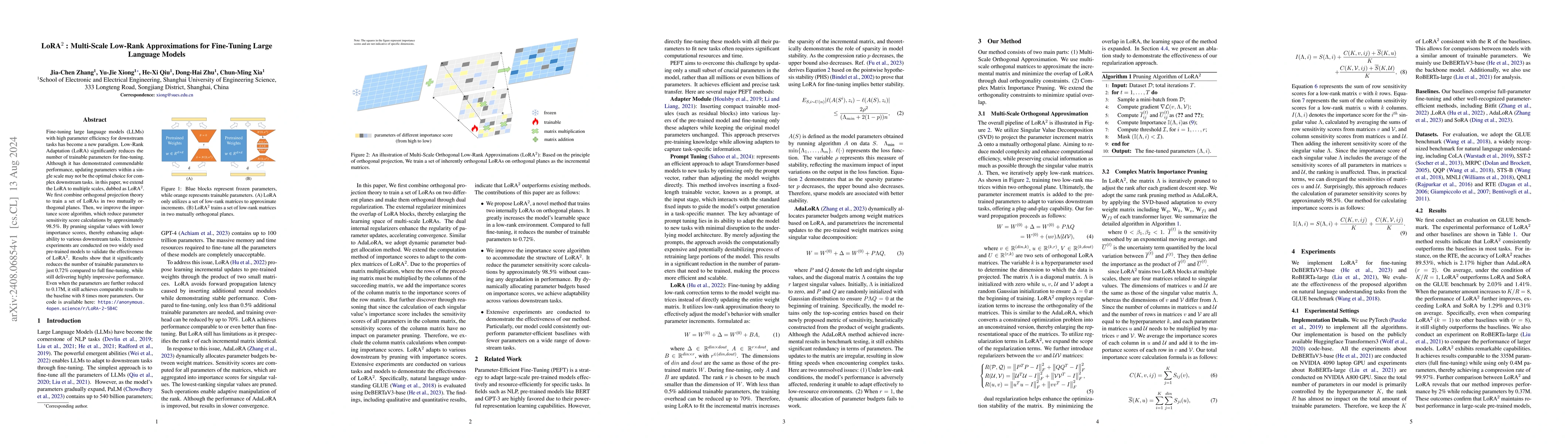 Thumbnail for LoRA$^2$ : Multi-Scale Low-Rank Approximations for Fine-Tuning Large
  Language Models