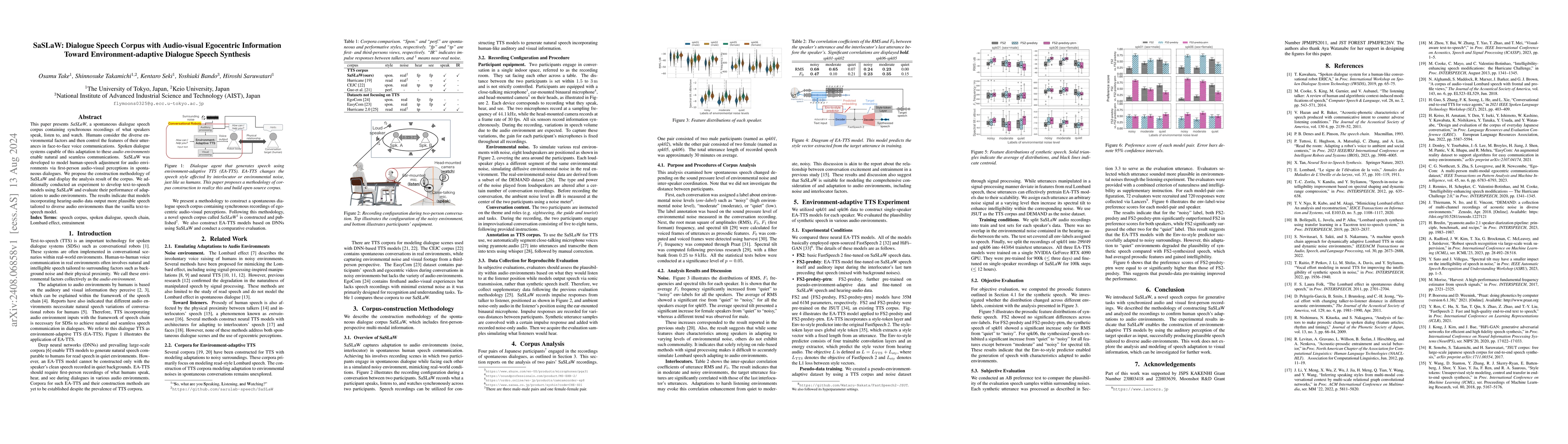 Thumbnail for SaSLaW: Dialogue Speech Corpus with Audio-visual Egocentric Information
  Toward Environment-adaptive Dialogue Speech Synthesis