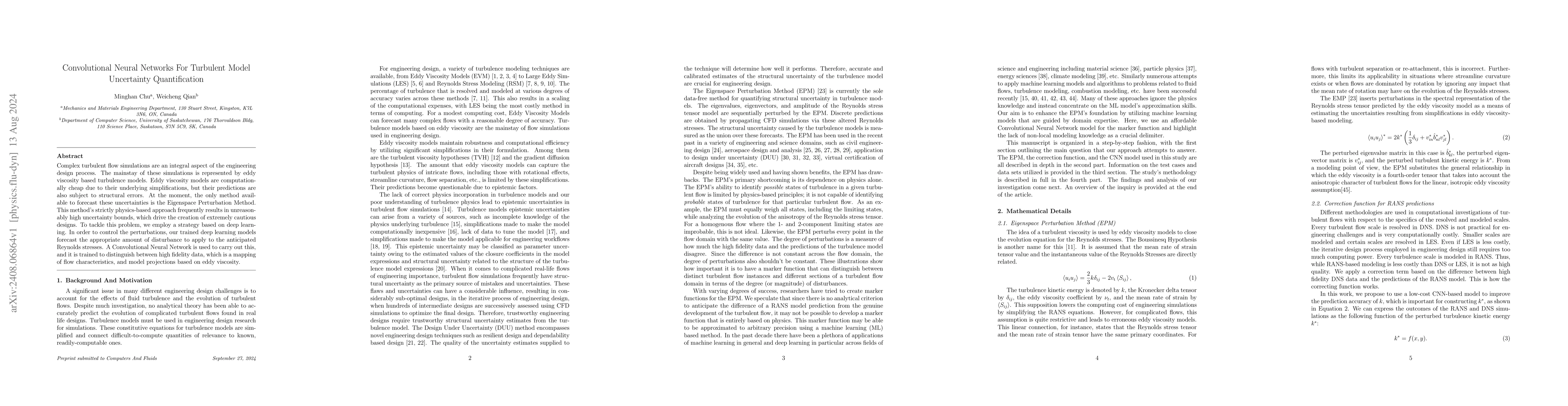 Thumbnail for Convolutional Neural Networks For Turbulent Model Uncertainty
  Quantification