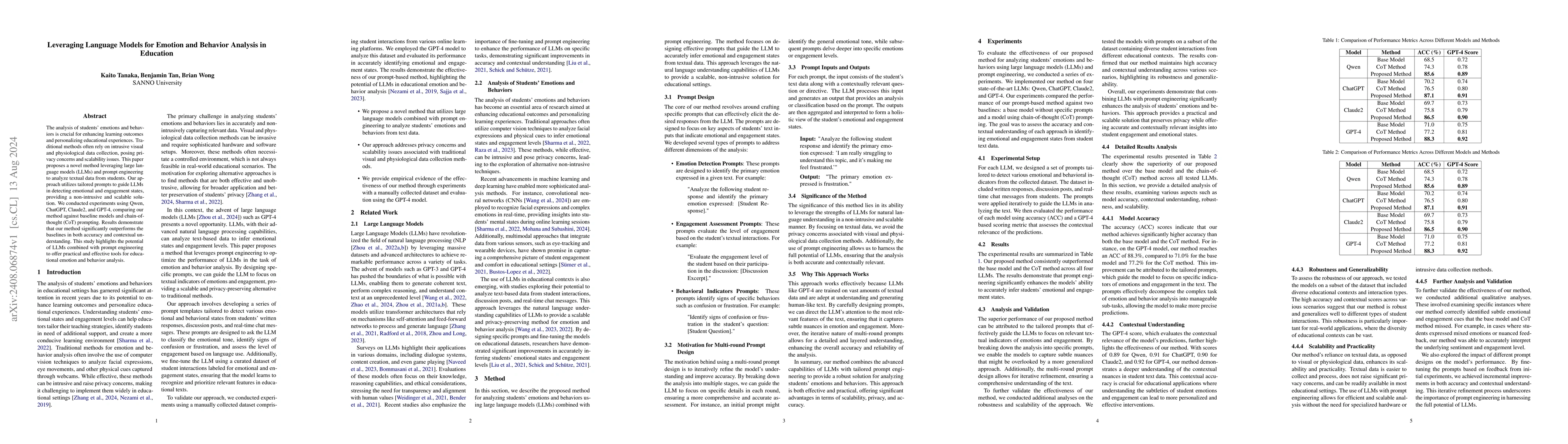 Thumbnail for Leveraging Language Models for Emotion and Behavior Analysis in
  Education