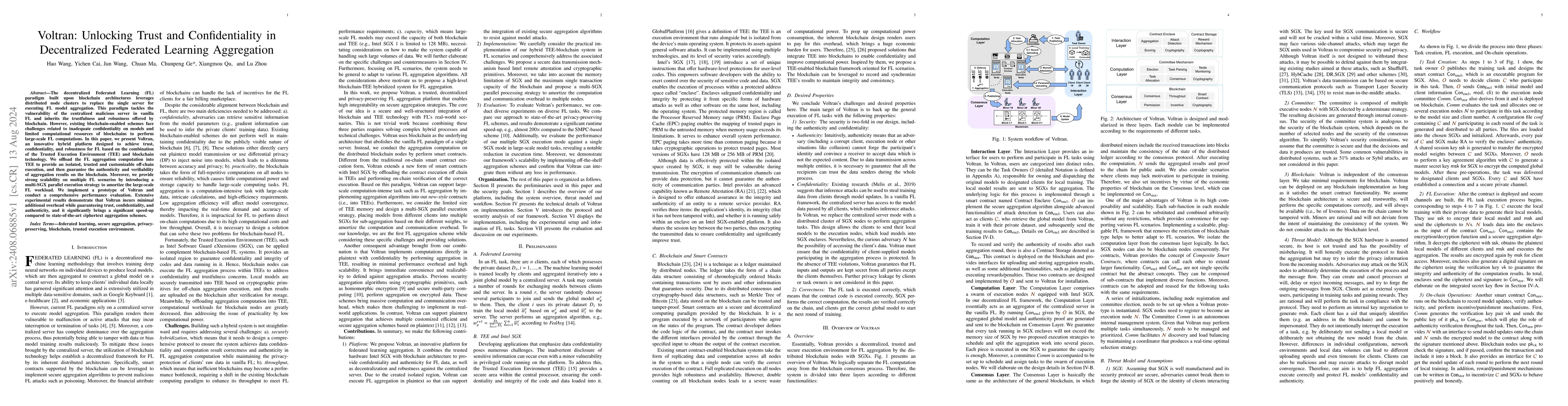 Thumbnail for Voltran: Unlocking Trust and Confidentiality in Decentralized Federated
  Learning Aggregation