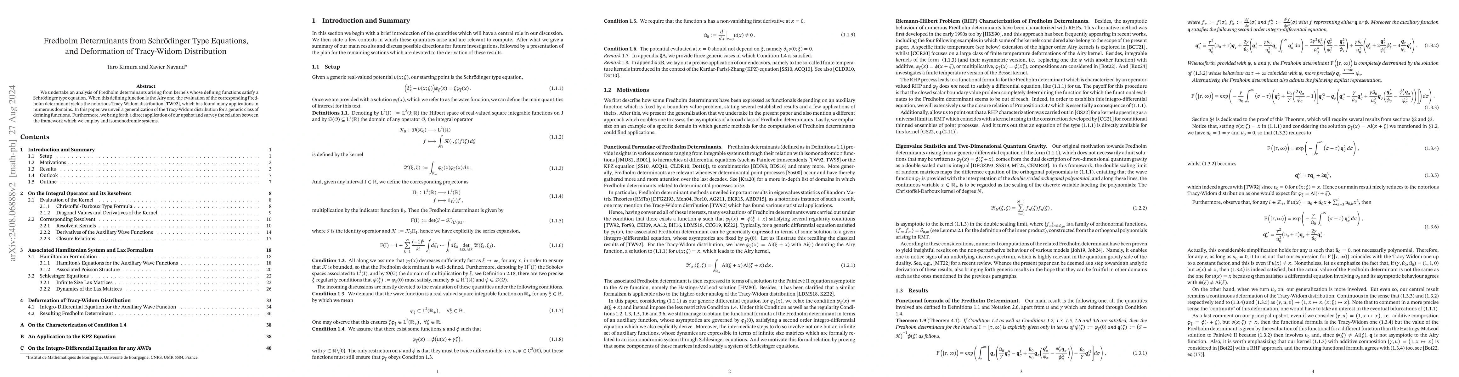 Thumbnail for Fredholm Determinants from Schrödinger Type Equations, and Deformation
  of Tracy-Widom Distribution