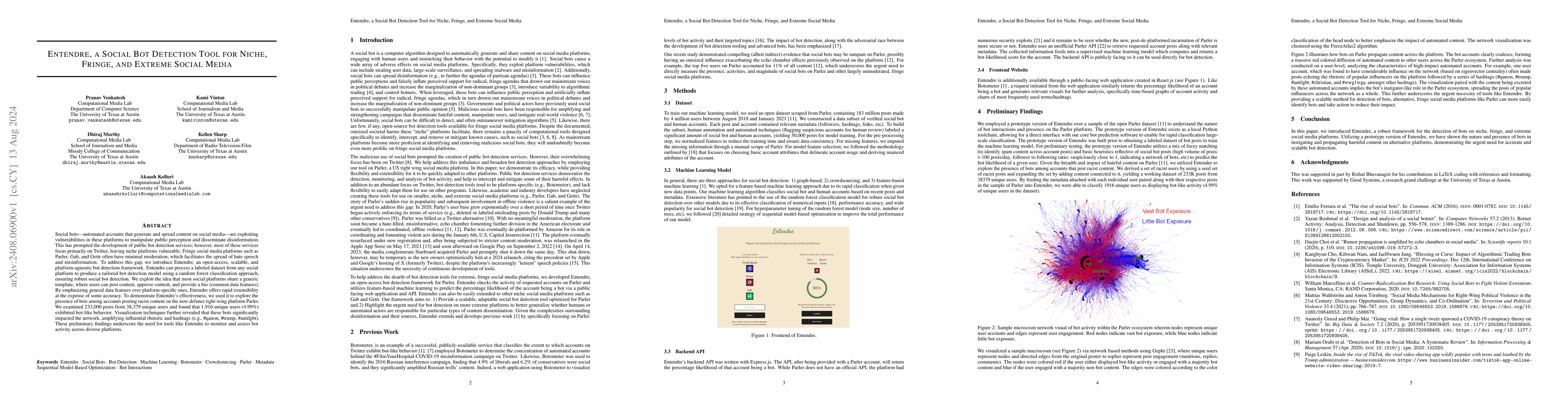 Thumbnail for Entendre, a Social Bot Detection Tool for Niche, Fringe, and Extreme
  Social Media