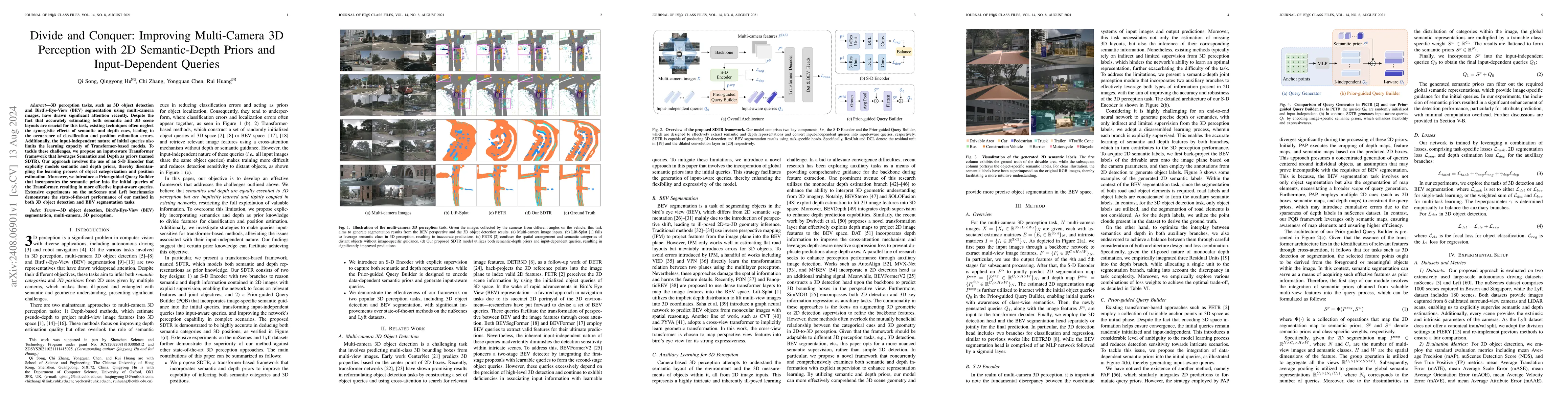 Thumbnail for Divide and Conquer: Improving Multi-Camera 3D Perception with 2D
  Semantic-Depth Priors and Input-Dependent Queries