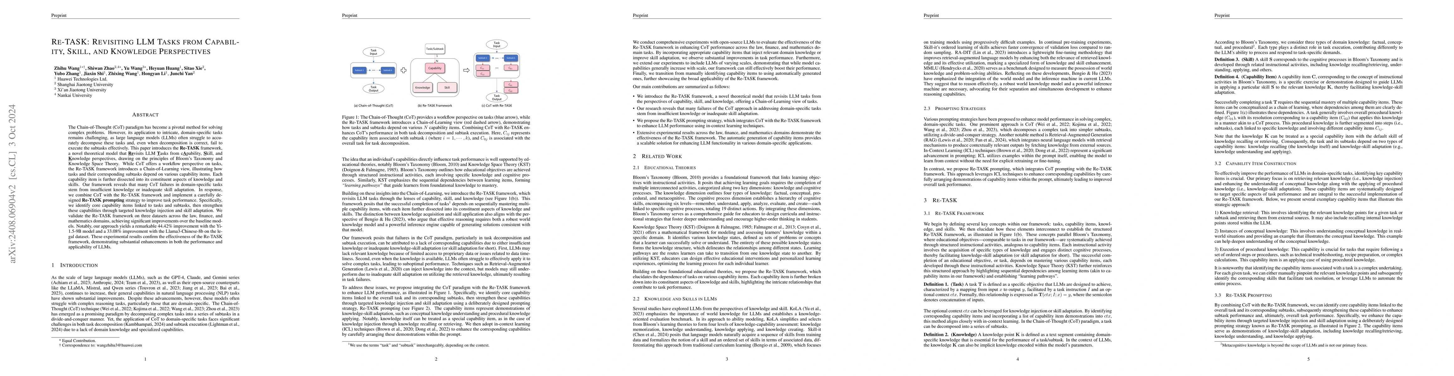 Thumbnail for Re-TASK: Revisiting LLM Tasks from Capability, Skill, and Knowledge
  Perspectives