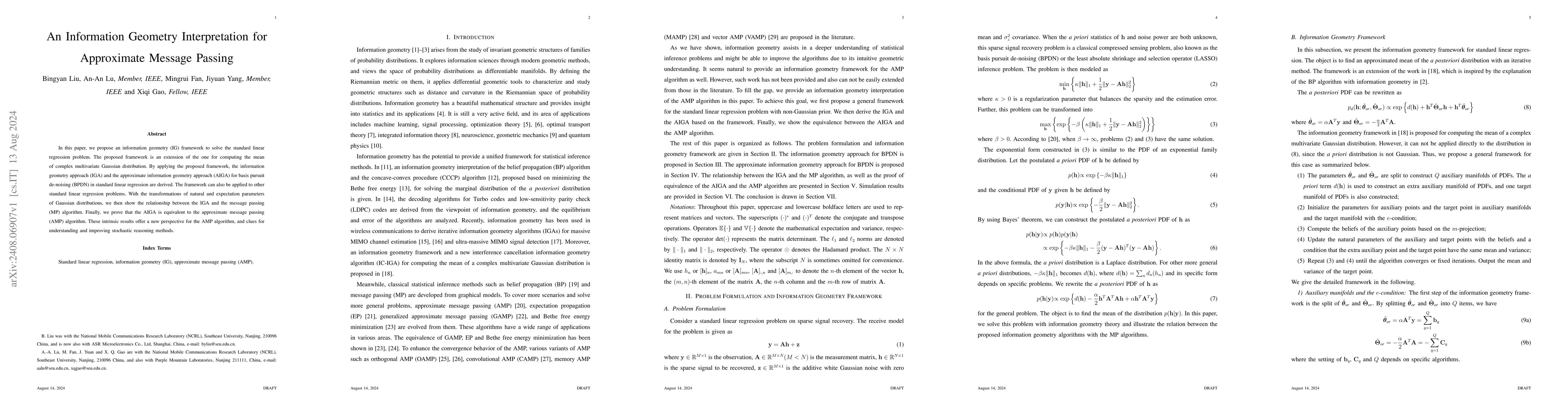 Thumbnail for An Information Geometry Interpretation for Approximate Message Passing