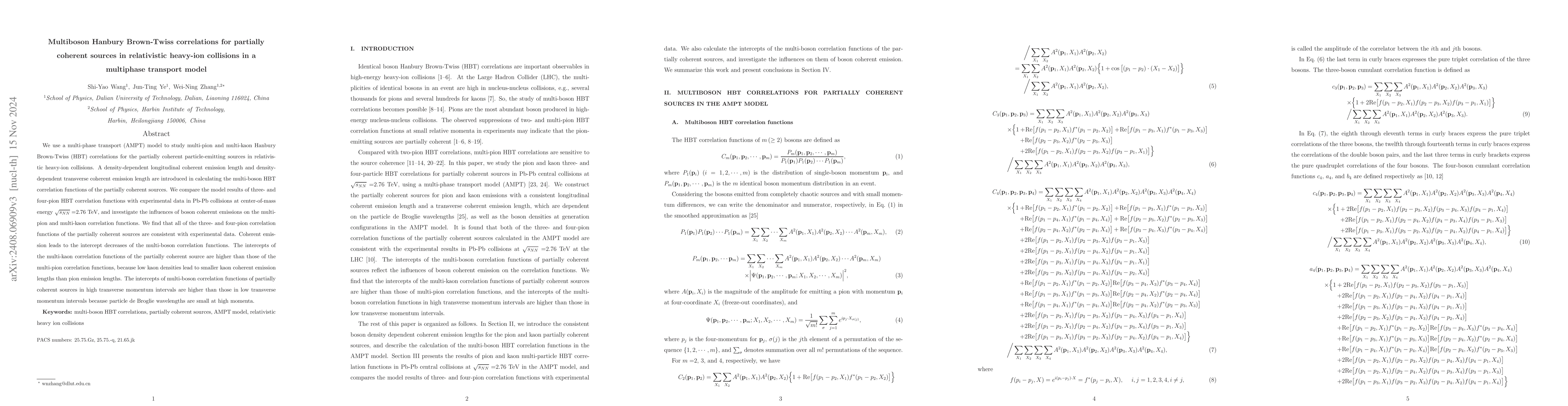 Thumbnail for Multiboson Hanbury Brown-Twiss correlations for partially coherent
  sources in relativistic heavy-ion collisions in a multiphase transport model
