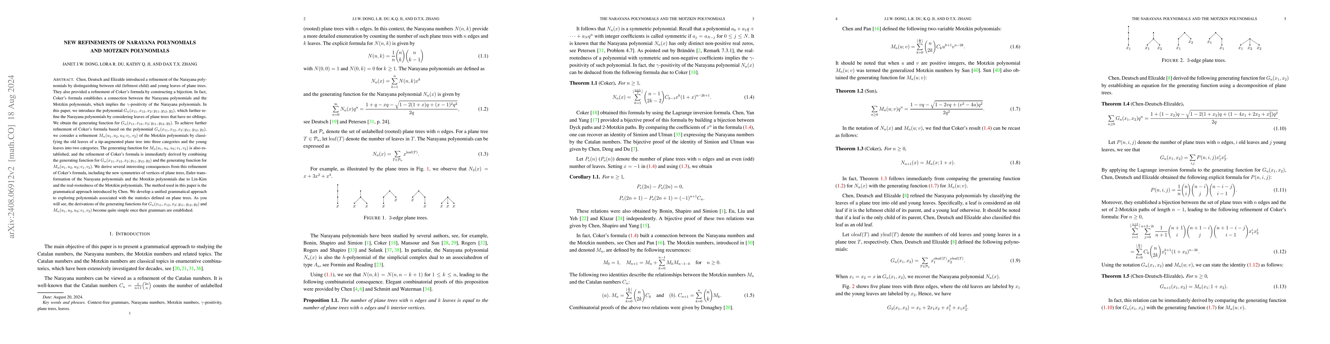 Thumbnail for New refinements of Narayana polynomials and Motzkin polynomials