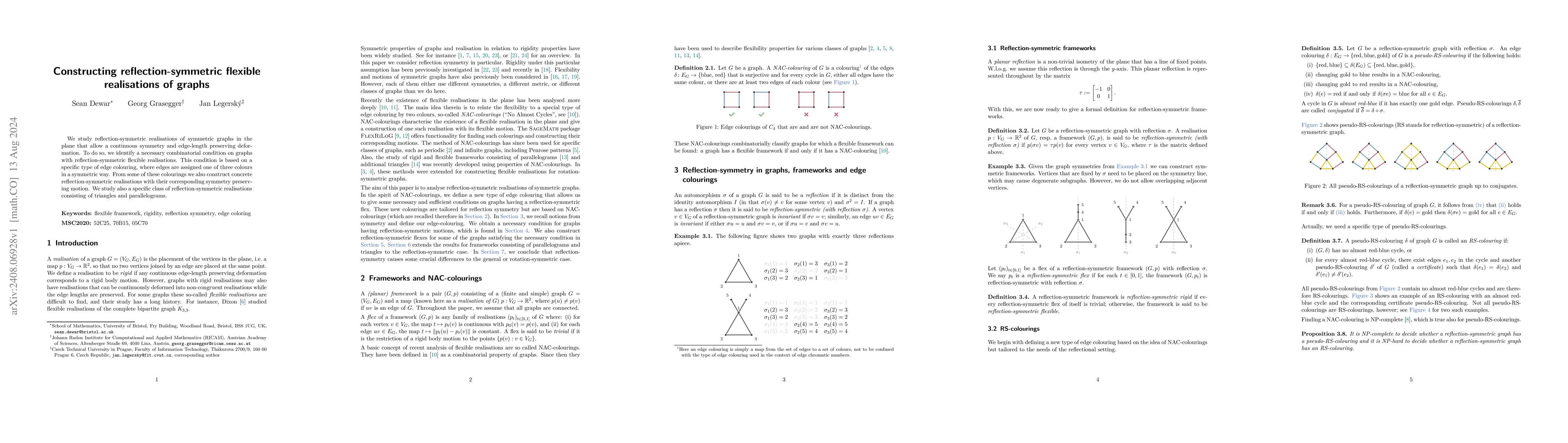Thumbnail for Constructing reflection-symmetric flexible realisations of graphs