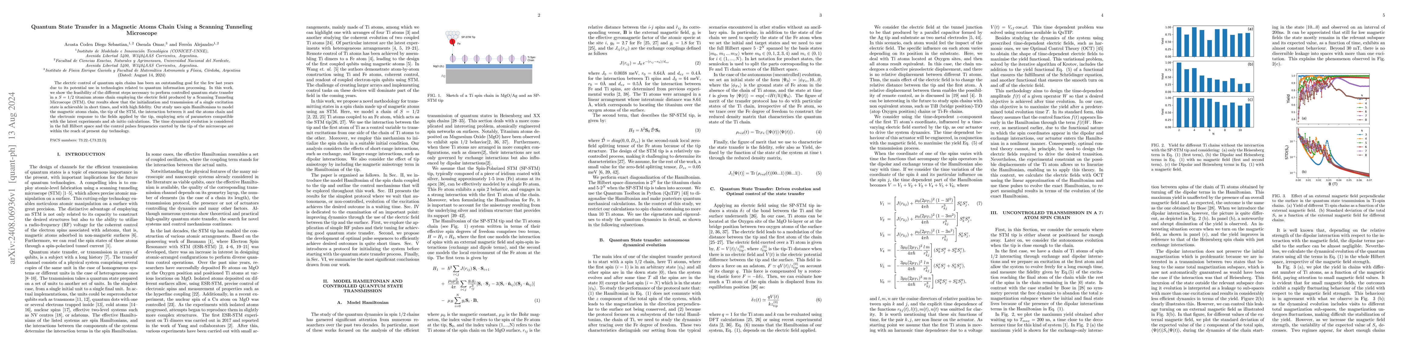 Thumbnail for Quantum State Transfer in a Magnetic Atoms Chain Using a Scanning
  Tunneling Microscope