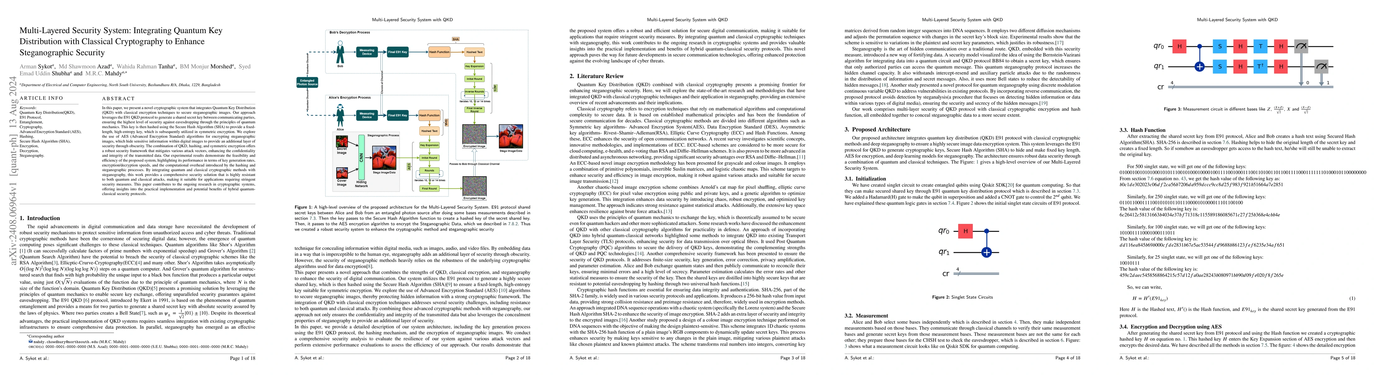 Thumbnail for Multi-Layered Security System: Integrating Quantum Key Distribution with
  Classical Cryptography to Enhance Steganographic Security